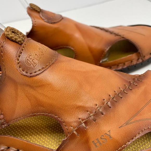 New Men’s Light Brown Leather Closed Toe Slip On Sandals Size 46 EU - Picture 5 of 11